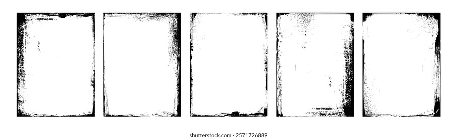 Old covers set isolated on white background. Vector realistic illustration of scratched rectangular paper frames with grungy grainy texture, worn cd record mockup with blank surface and uneven edges