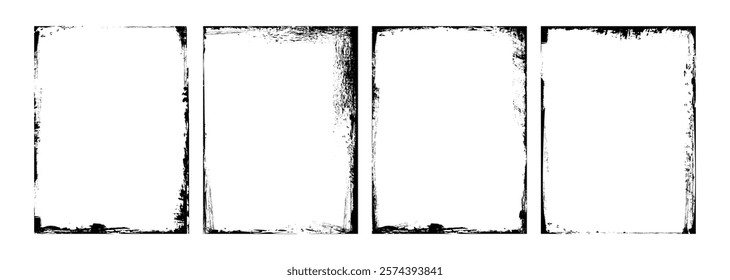 Old covers set isolated on white background. Vector realistic illustration of scratched rectangular paper frames with grungy grainy texture, worn cd record mockup with blank surface and uneven edges