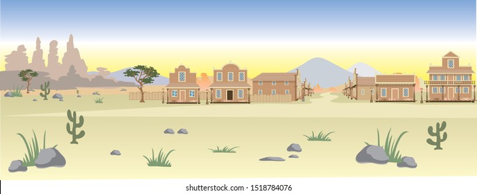 Old Cowboy Town In American Western - Vector