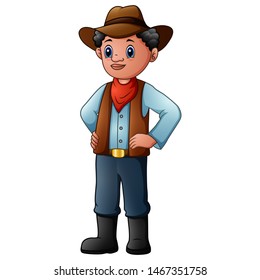 Old cowboy wearing a red bandana, hat and boots