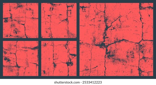 Old Cracked Concrete Wall Subtle Seamless Textures Set Abstract Vector Background. Broken Textured Structure Endless Grunge Abstraction. Grungy Distressed Repetitive Texture. Loopable Design Elements