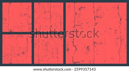 Old Cracked Concrete Wall Subtle Seamless Texture Bundle Abstract Vector Red Background. Grungy Distressed Boundless Texture. Broken Textured Material Continuous Grunge Abstraction. Loopable Elements