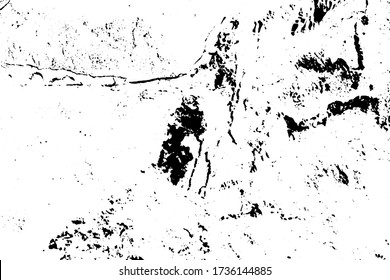 Old cracked surface, black lines and spots isolated on a white background, basic texture