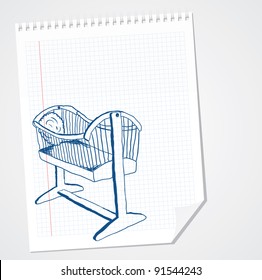 Old cradle vector doodle