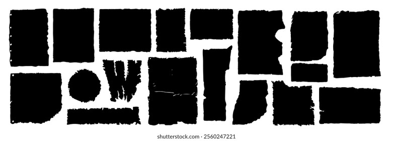 Old craft torn paper sheets silhouette collection. Vintage ripped cardboard. Vector illustration