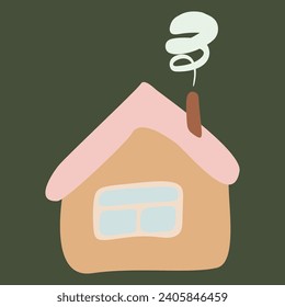 Old crooked house with Smoke out the Chimney. Isolated clipart cartoon fun. Vector illustration in cartoon style. A home With Window. Children drawing template for Card, Poster, Book.