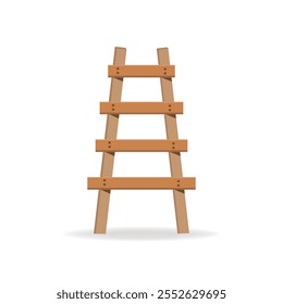 Old Crooked Wooden Ladder. Vector illustration isolated on white.