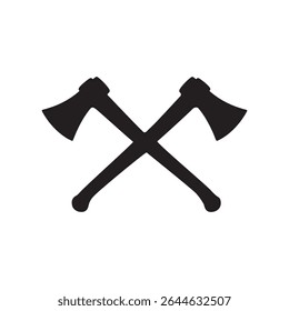 Old crossed axe silhouette vector flat illustration on white background.