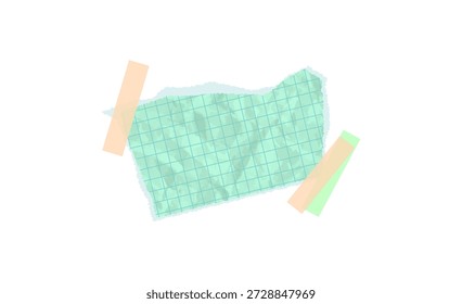 Velho bloco de anotações amassado apresenta rasgar, corte forma, perfeito para colagem de educação, projetos de papelaria. Vetor de nota de papel rasgado verde com textura de fita adesiva pegajosa. Parte de folhas de cartão escolares