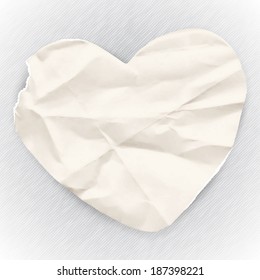 Old crumpled paper for notes, paper banner in the shape of heart