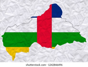 Old crumpled paper with watercolor painting of Central African Republic flag and map