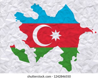 Old crumpled paper with watercolor painting of Azerbaijan flag and map