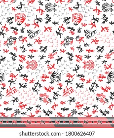 OLD CULTURAL PATTERN WITH PEOPLE. DESIGN FOR FABRIC PRINT AND BACKGROUND OR TILE PATTERN