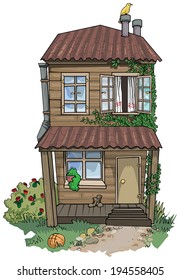 Old cute hand drawn house, vector illustration