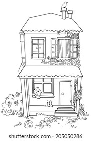 Old cute hand drawn house, vector illustration 