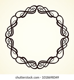 Old cute romantic book ribbon bow swirly tag swoosh element isolated on white paper card backdrop. Freehand black ink pen outline drawn curly corner sketchy in artistic rustic curlicue scrawl style