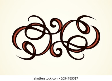 Old cute romantic book ribbon bow swirly tag swoosh element set isolated on white paper card backdrop. Freehand black ink pen outline drawn curly logo sketchy in artistic rustic curlicue scrawl style