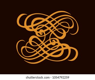 Old cute romantic book ribbon bow swirly tag swoosh element set isolated on dark black board  backdrop. Freehand white chalk outline drawn curly logo sketchy in artistic rustic curlicue scrawl style