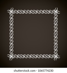 Old cute romantic book ribbon bow swirly tag swoosh element isolated on dark black board backdrop. Freehand white chalk outline drawn curly logo sketchy in artistic rustic curlicue scrawl style