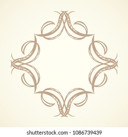 Old cute romantic book ribbon bow swirly tag swoosh element isolated on white paper card backdrop. Freehand black ink pen outline drawn curly corner sketchy in artistic rustic curlicue scrawl style