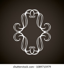 Old cute romantic book ribbon bow swirly tag swoosh element isolated on dark black board backdrop. Freehand white chalk outline drawn curly logo sketchy in artistic rustic curlicue scrawl style
