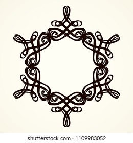 Old cute romantic book ribbon bow swirly tag swoosh element isolated on white paper card backdrop. Freehand black ink pen outline drawn curly corner sketchy in artistic rustic curlicue scrawl style