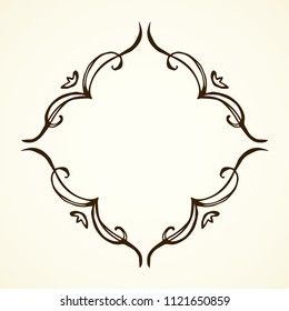 Old cute romantic book ribbon bow swirly tag swoosh element isolated on white paper card backdrop. Freehand black ink pen outline drawn curly corner sketchy in artistic rustic curlicue scrawl style