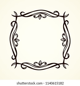 Old cute romantic book ribbon bow swirly tag swoosh element isolated on white paper card backdrop. Freehand black ink pen outline drawn curly corner sketchy in artistic rustic curlicue scrawl style