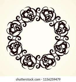Old cute romantic book ribbon bow swirly tag swoosh element isolated on white paper card backdrop. Freehand black ink pen outline drawn curly corner sketchy in artistic rustic curlicue scrawl style