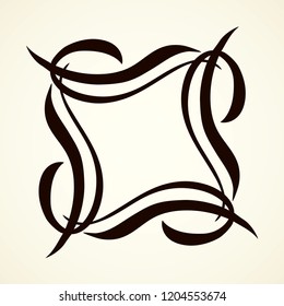 Old cute romantic book ribbon bow swirly tag swoosh element isolated on white paper card backdrop. Freehand black ink pen outline drawn curly corner sketchy in artistic rustic curlicue scrawl style