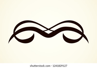 Old cute romantic book ribbon bow swirly tag swoosh element set isolated on white paper card backdrop. Freehand black ink pen outline drawn curly logo sketchy in artistic rustic curlicue scrawl style