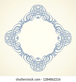 Old cute romantic book ribbon bow swirly tag swoosh element isolated on white paper card backdrop. Freehand black ink pen outline drawn curly corner sketchy in artistic rustic curlicue scrawl style