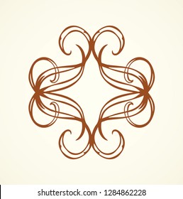 Old cute romantic book ribbon bow swirly tag swoosh element isolated on white paper card backdrop. Freehand black ink pen outline drawn curly corner sketchy in artistic rustic curlicue scrawl style