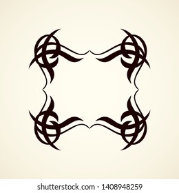 Old cute romantic book ribbon bow swirly tag swoosh element isolated on white paper card backdrop. Freehand black ink pen outline drawn curly corner sketchy in artistic rustic curlicue scrawl style