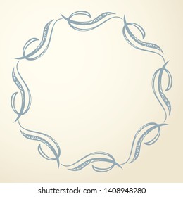 Old cute romantic book ribbon bow swirly tag swoosh element isolated on white paper card backdrop. Freehand black ink pen outline drawn curly corner sketchy in artistic rustic curlicue scrawl style