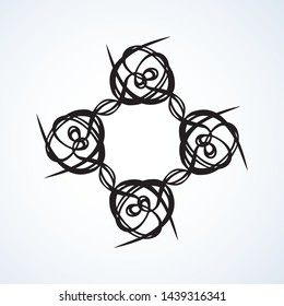 Old cute romantic book ribbon bow swirly tag swoosh element isolated on white paper card backdrop. Freehand black ink pen outline drawn curly corner sketchy in artistic rustic curlicue scrawl style