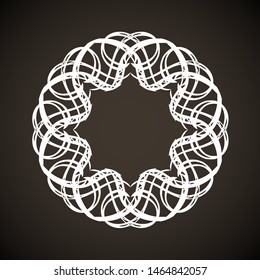 Old cute romantic book ribbon bow swirly tag swoosh element isolated on dark black board backdrop. Freehand white chalk outline drawn curly logo sketchy in artistic rustic curlicue scrawl style