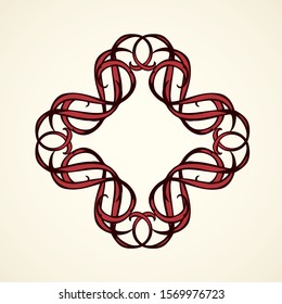 Old cute romantic book ribbon bow swirly tag swoosh element isolated on white paper card backdrop. Freehand black ink pen outline drawn curly corner sketchy in artistic rustic curlicue scrawl style