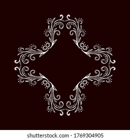 Old cute romantic book ribbon bow swirly tag swoosh element set isolated on dark black board  backdrop. Freehand white chalk outline drawn curly logo sketchy in artistic rustic curlicue scrawl style