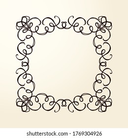 Old cute romantic book ribbon bow swirly tag swoosh element isolated on white paper card backdrop. Freehand black ink pen outline drawn curly corner sketchy in artistic rustic curlicue scrawl style