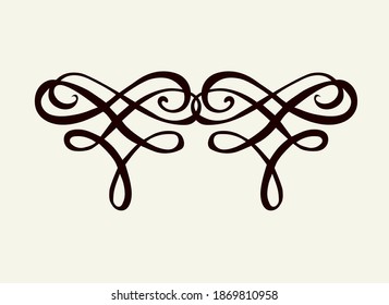 Old cute romantic book ribbon bow swirly tag swoosh element set isolated on white paper card backdrop. Freehand black ink pen outline drawn curly logo sketchy in artistic rustic curlicue scrawl style