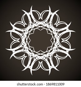 Old cute romantic book ribbon bow swirly tag swoosh element isolated on dark black board backdrop. Freehand white chalk outline drawn curly logo icon sign circle artistic rustic curlicue scrawl style