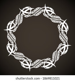 Old cute romantic book ribbon bow swirly tag swoosh element isolated on dark black board backdrop. Freehand white chalk outline drawn curly logo icon sign circle artistic rustic curlicue scrawl style
