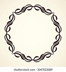Old cute romantic book ribbon bow swirly tag swoosh element isolated on white paper card backdrop. Freehand black ink pen outline drawn curly corner sketchy in artistic rustic curlicue scrawl style