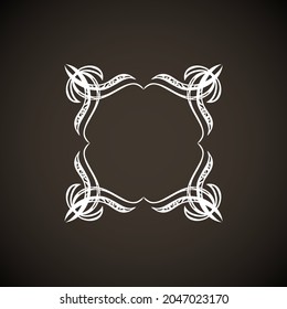 Old cute romantic book ribbon bow swirly tag swoosh element isolated on dark black board backdrop. Freehand white chalk outline drawn curly logo icon sign circle artistic rustic curlicue scrawl style