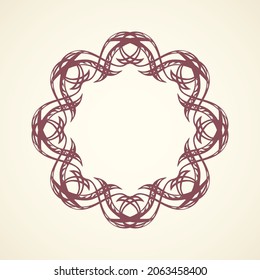 Old cute romantic book ribbon bow swirly tag swoosh element isolated on white paper card backdrop. Freehand black ink pen outline drawn curly corner sketchy in artistic rustic curlicue scrawl style