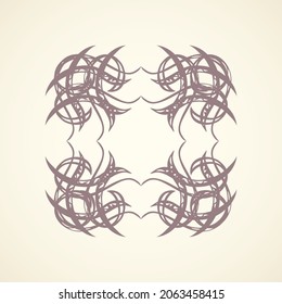 Old cute romantic book ribbon bow swirly tag swoosh element isolated on white paper card backdrop. Freehand black ink pen outline drawn curly corner sketchy in artistic rustic curlicue scrawl style