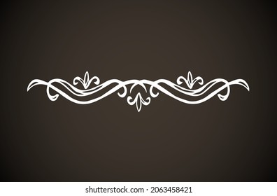 Old cute romantic book ribbon bow swirly tag swoosh element set isolated on dark black board  backdrop. Freehand white chalk outline drawn curly logo sketchy in artistic rustic curlicue scrawl style
