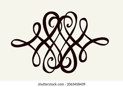 Old cute romantic book ribbon bow swirly tag swoosh element set isolated on white paper card backdrop. Freehand black ink pen outline drawn curly logo sketchy in artistic rustic curlicue scrawl style