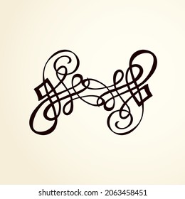 Old cute romantic book ribbon bow swirly tag swoosh element set isolated on white paper card backdrop. Freehand black ink pen outline drawn curly logo sketchy in artistic rustic curlicue scrawl style